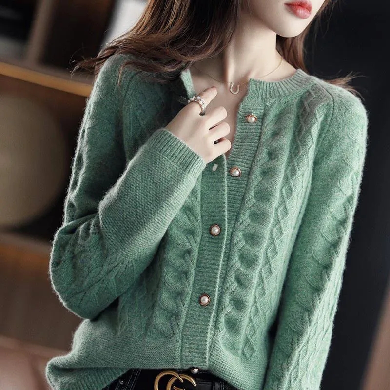 Wool Coat Peacoat - Cardigan Vintage Lavorato a Maglia da