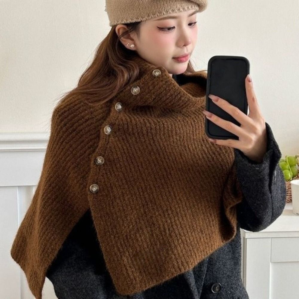 Shawl Wrap Winter - Sciarpa Classica in Maglia con Bottoni,